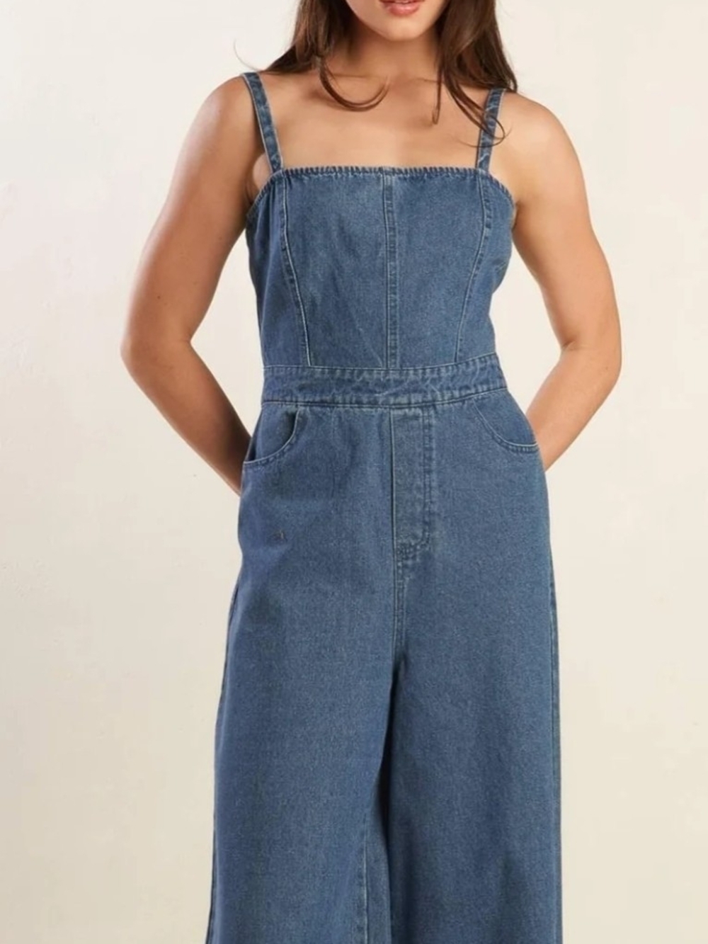 Flyung Tomatoe Medium Wash Denim Wide-Leg Jumpsuit